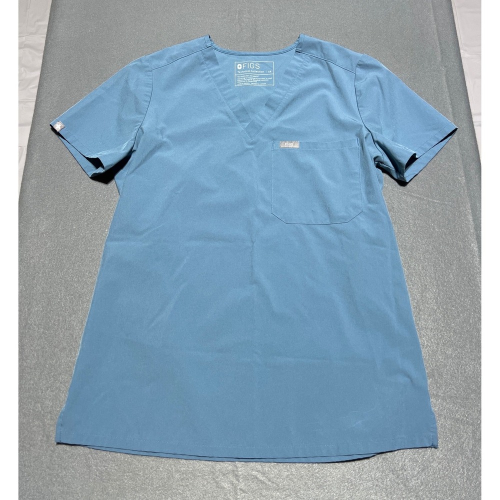 FIGS Technical Collection Blue V-Neck Scrub Top XS W21SW1025 Short Sleeve Pocket